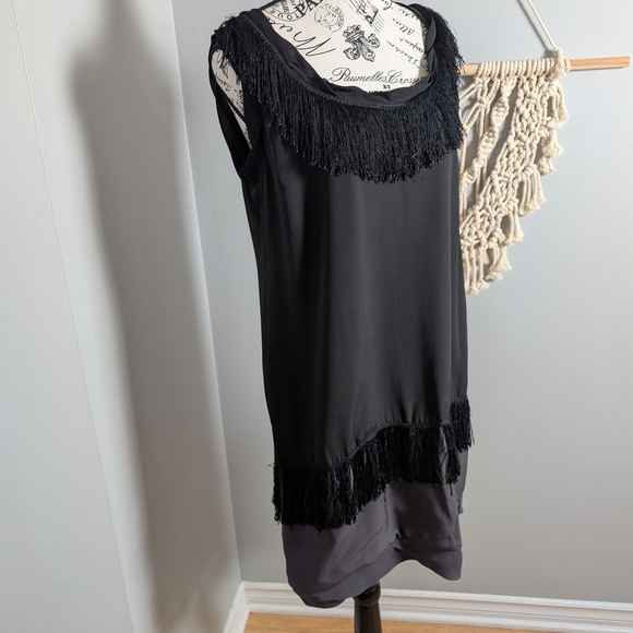 Thakoon Black Fringe Dress Holiday Flapper Chic Party Large Sheath Sleeveless - Picture 1 of 7